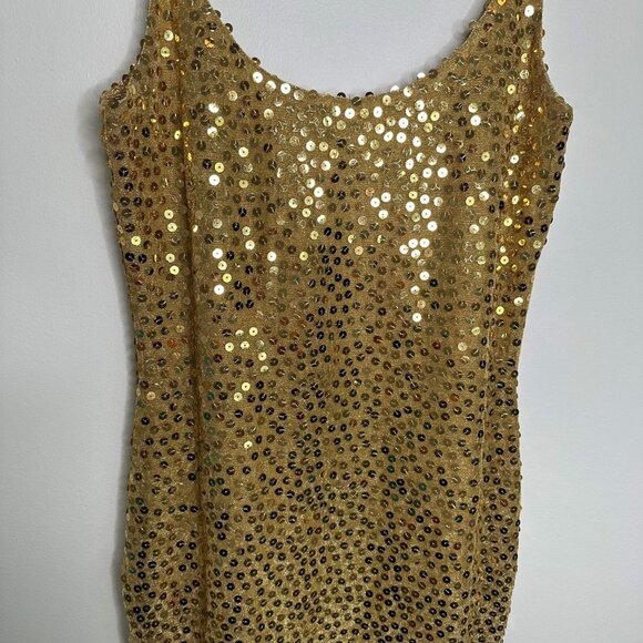 Jeanette For St. Martin RARE VINTAGE Gold Sequin Mini Dress / Size S - Picture 3 of 5